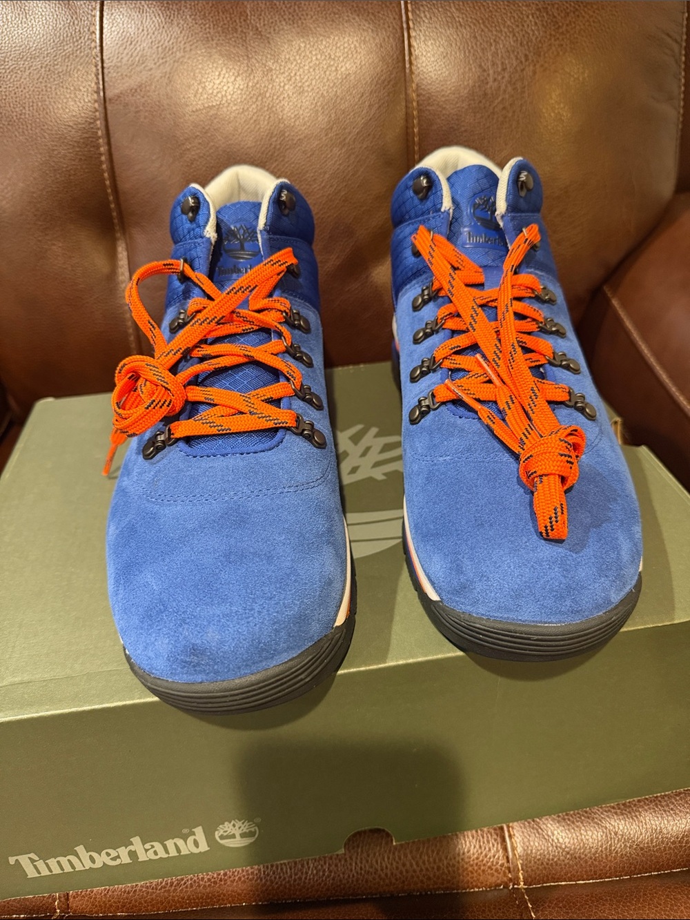 Timberland Royal Blue Suede Sneakers with Orange Laces